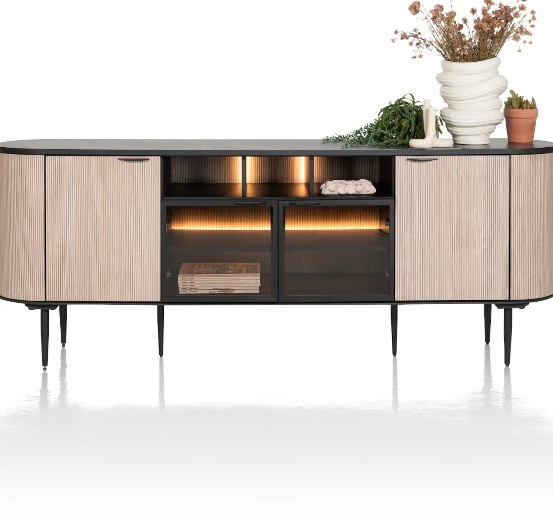 XOOON ARAMON dressoir (210cm) - 2-deuren + 2-glasdeuren -^ Dressoirs