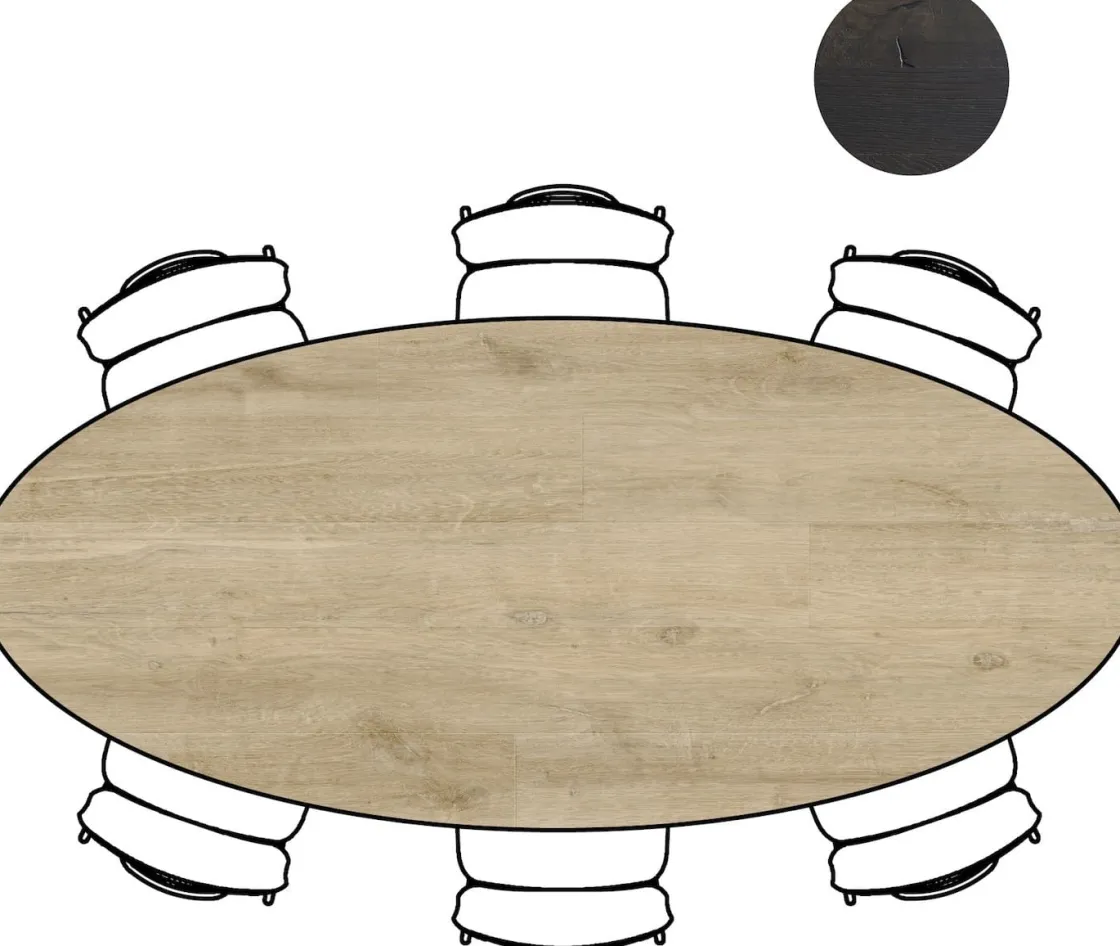 XOOON Arvada ellipsvormige eiken eettafel met metalen poten 250x110cm^ Tafelconfigurator|Eettafels