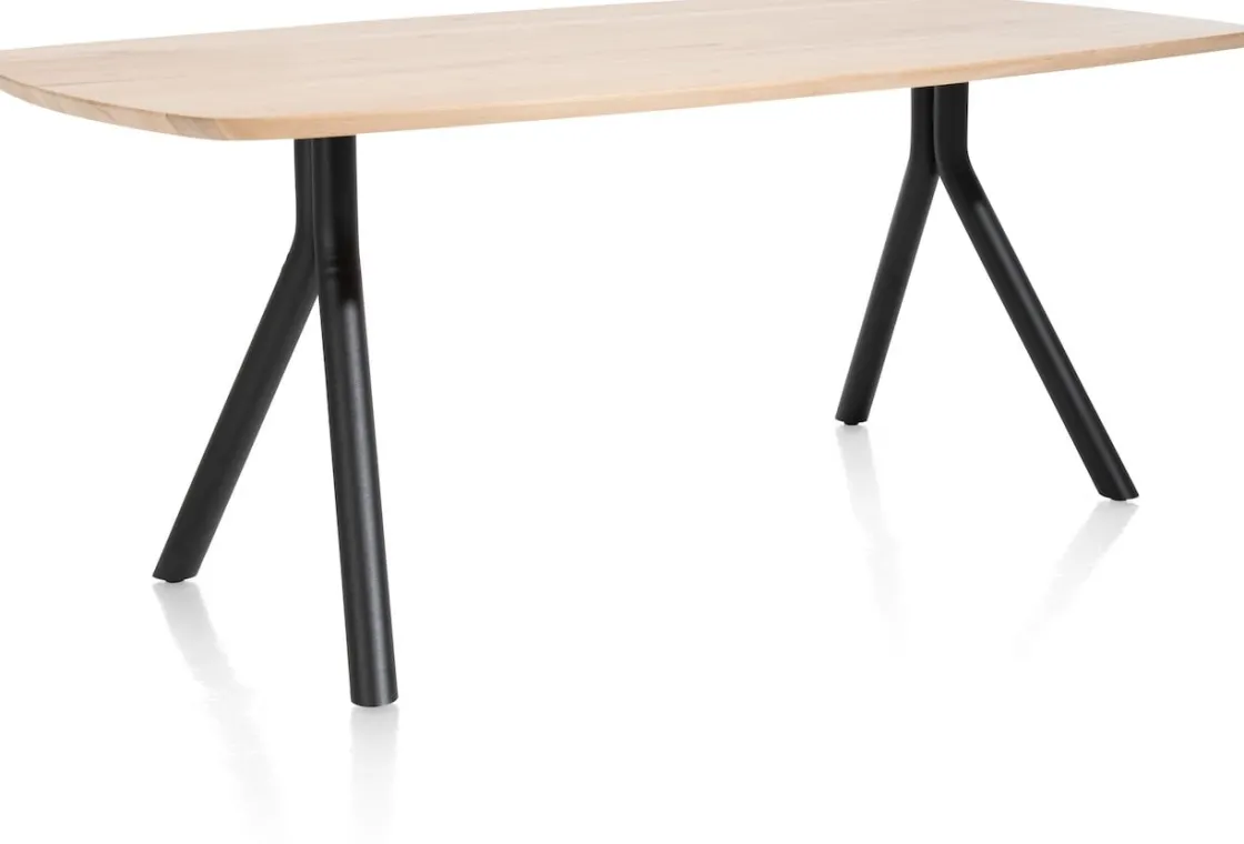 XOOON Arvada ovale eiken eettafel met zwart metalen poten 160x100cm^ Tafelconfigurator|Eettafels