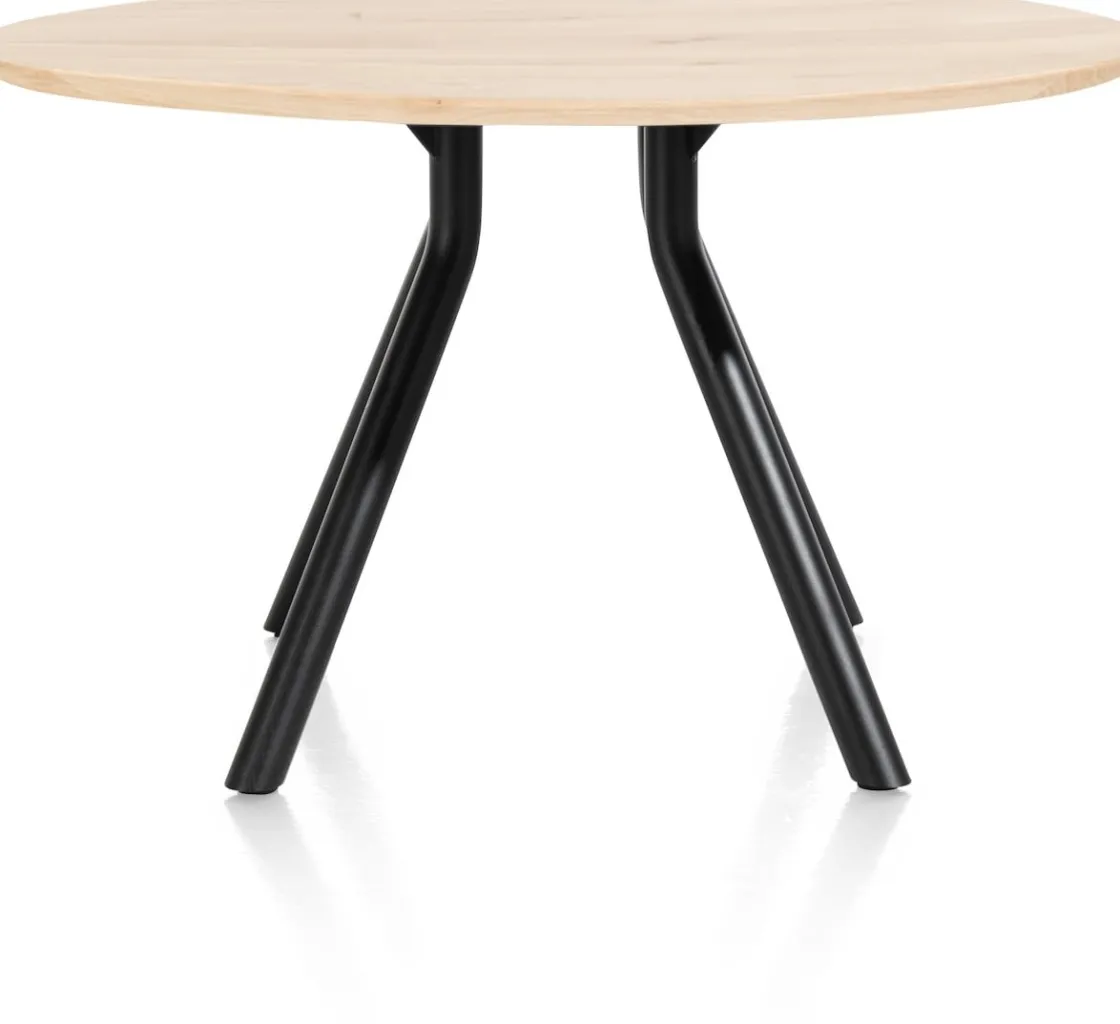 XOOON Arvada ronde eiken eettafel met zwart metalen poot 125cm^ Tafelconfigurator|Eettafels