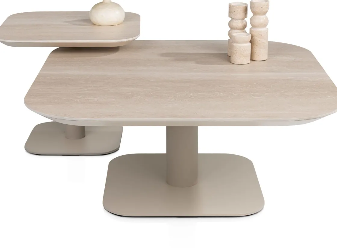 XOOON Brianto, salontafel 90 x 90 cm - keramiek blad Travertin^ Salontafels|Tafelconfigurator
