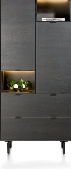 XOOON Elements, bergkast 90 cm. - 2-deuren + 2-laden + 2-niches + led incl. metalen poten - Onyx^ Bergkasten
