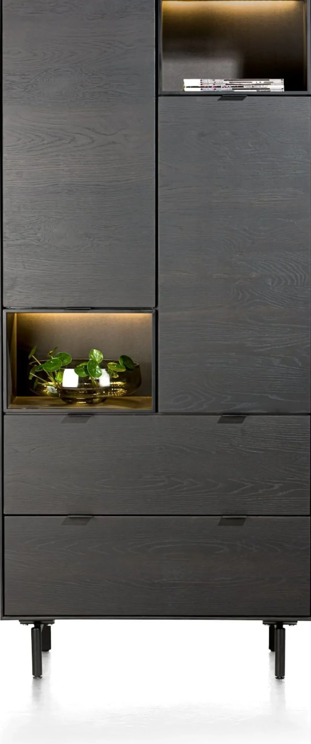XOOON Elements, bergkast 90 cm. - 2-deuren + 2-laden + 2-niches + led incl. metalen poten - Onyx^ Bergkasten