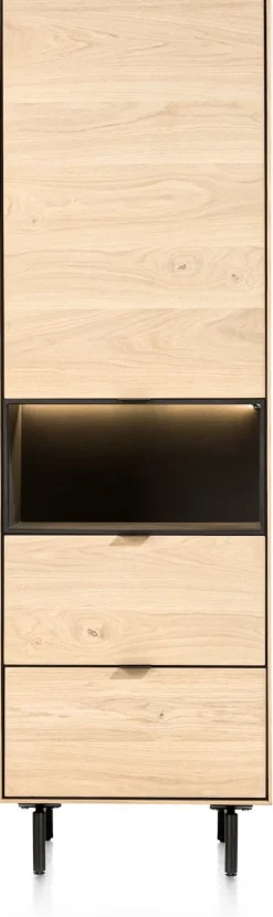 XOOON Elements, bergkast smal - 60 cm. - 1-deur + 2-laden + 1-niche + led incl. metalen poten - natural^ Bergkasten