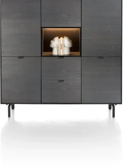 XOOON Elements, dressette 150 cm - 5-deuren + 2-laden + 1-niche + led incl. metalen poten - Onyx^ Bergkasten