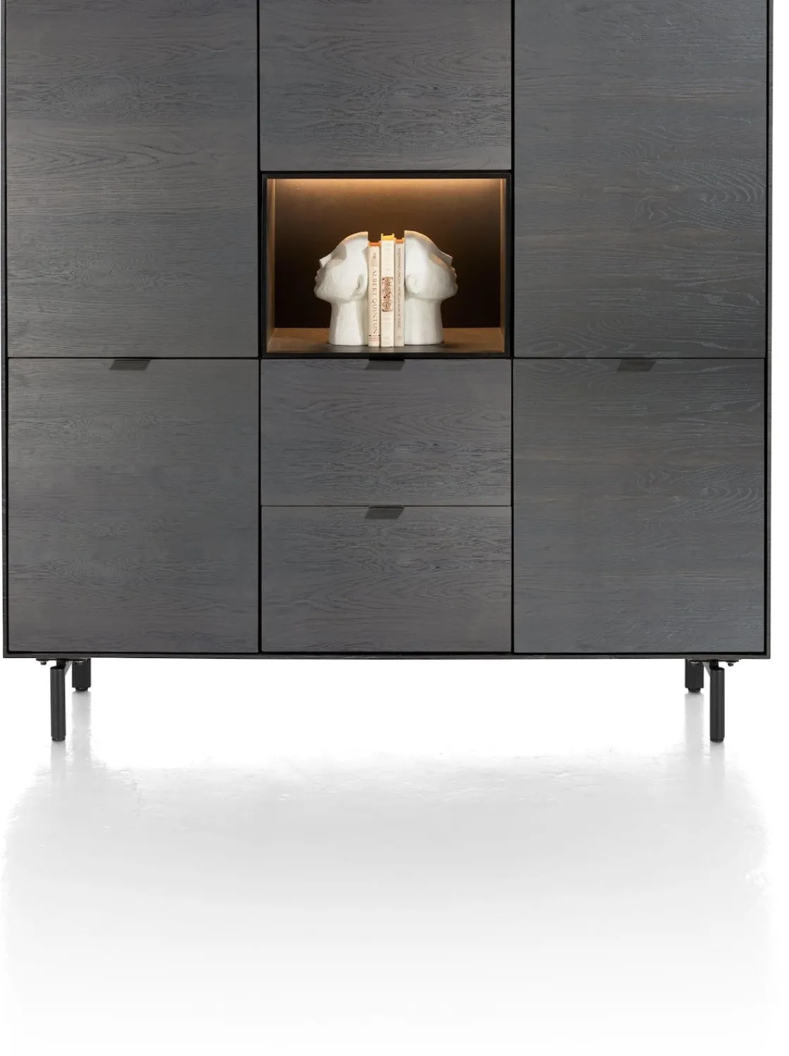 XOOON Elements, dressette 150 cm - 5-deuren + 2-laden + 1-niche + led incl. metalen poten - Onyx^ Bergkasten