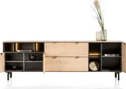 XOOON Elements, dressoir 240 cm. - 3-deuren + 2-laden + 5-niches + led incl. metalen poten - natural^ Dressoirs