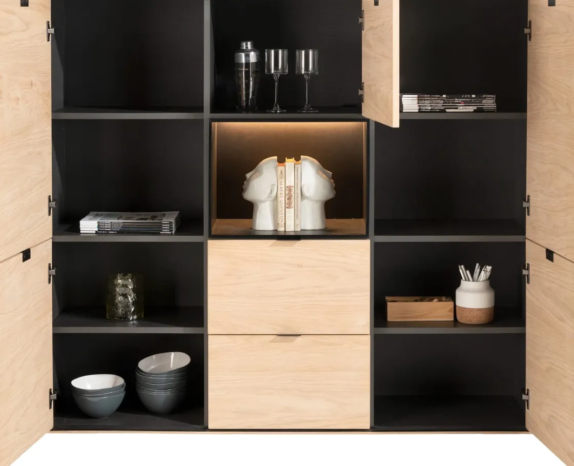 XOOON Elements eikenfineer dressette met niche + LED 150cm^ Bergkasten