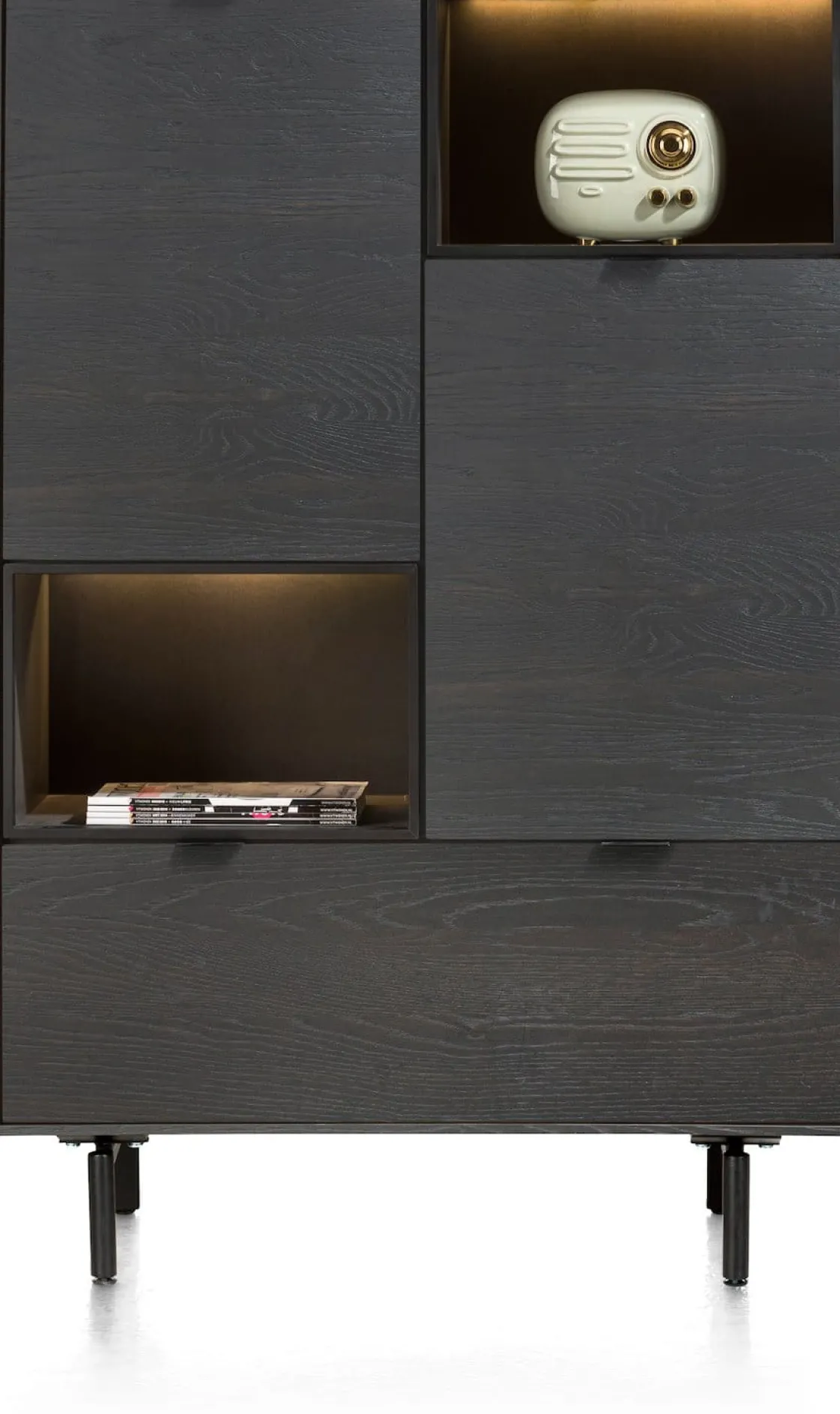 XOOON Elements, highboard 90 cm. - 2-deuren + 1-lade + 2-niches + led incl. metalen poten - Onyx^ Bergkasten