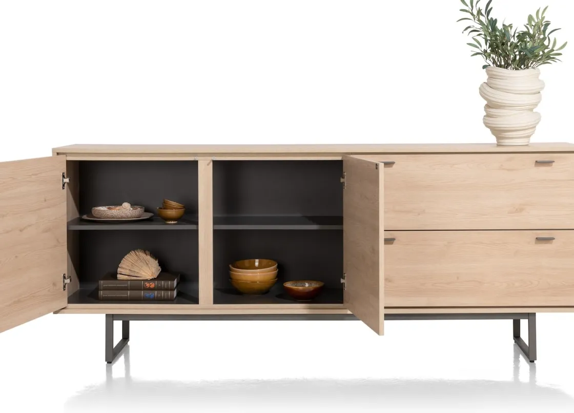 XOOON HELSINKI dressoir 210 cm - 2-deuren + 2-laden - eiken look^ Dressoirs