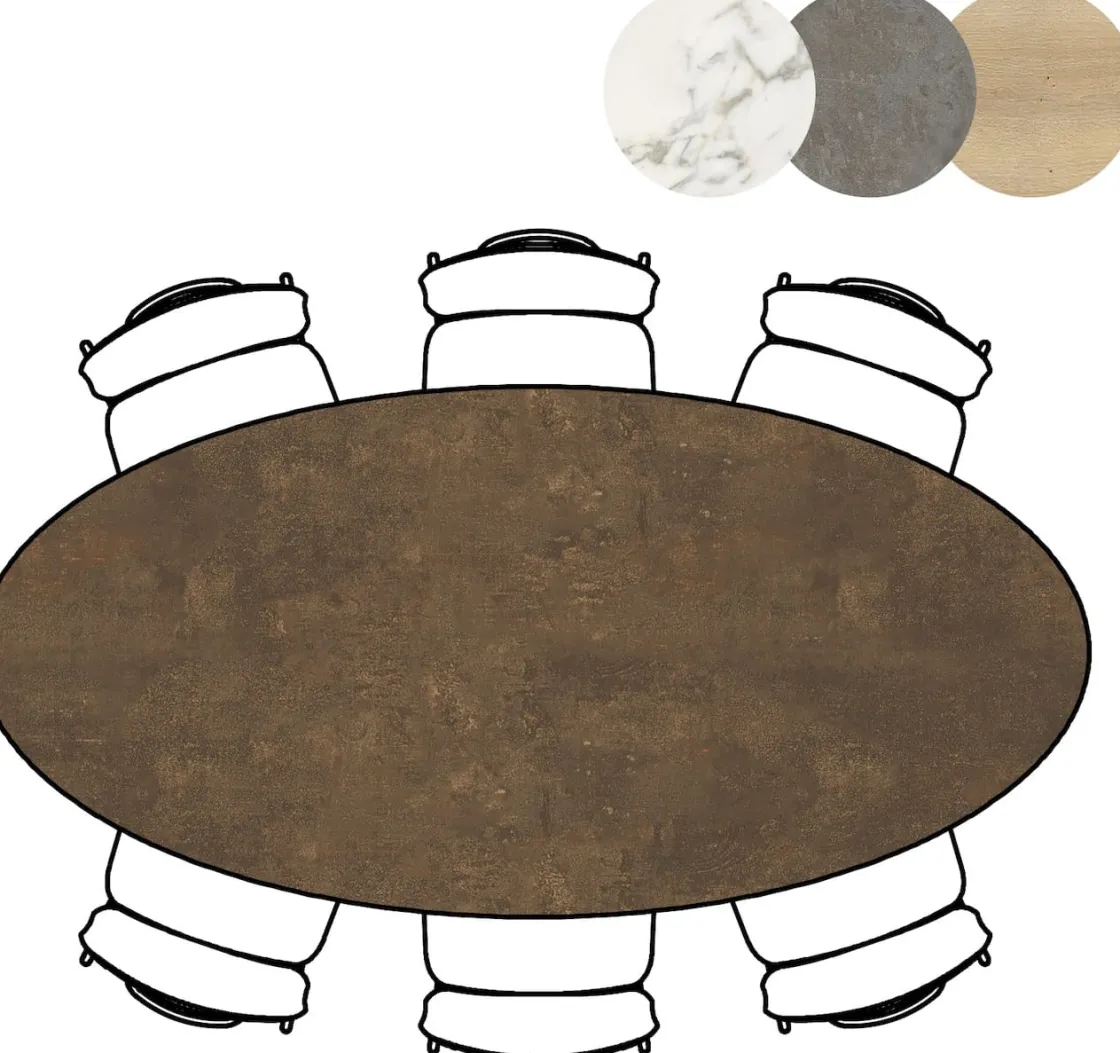 XOOON Masura ellipsvormige eettafel met zwarte metalen poot 220x105cm^ Tafelconfigurator|Eettafels