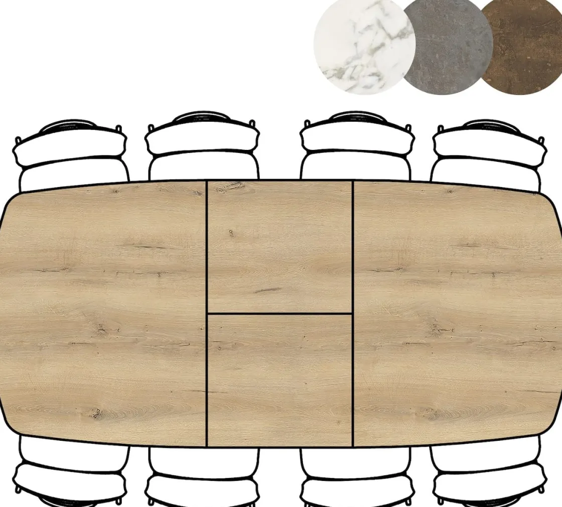 XOOON Masura ovale uitschuiftafel met metalen poot 180(+60)x110cm^ Uitschuiftafels|Eettafels