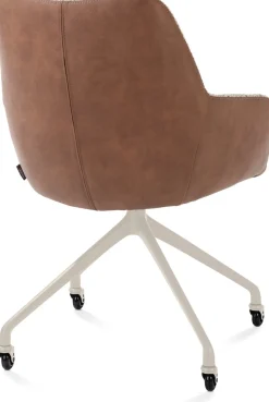 XOOON Mats, armstoel aluminium frame wielen creme - combi Pala cognac + Luton koper^ Armstoelen