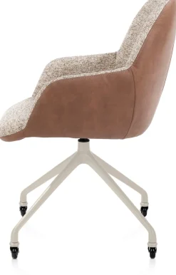 XOOON Mats, armstoel aluminium frame wielen creme - combi Pala cognac + Luton koper^ Armstoelen