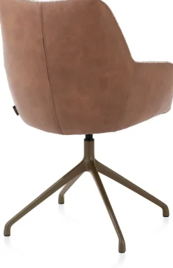XOOON Mats, armstoel aluminium frame 4-poots - draaibaar steelbrown - Pala cognac + Luton koper^ Armstoelen