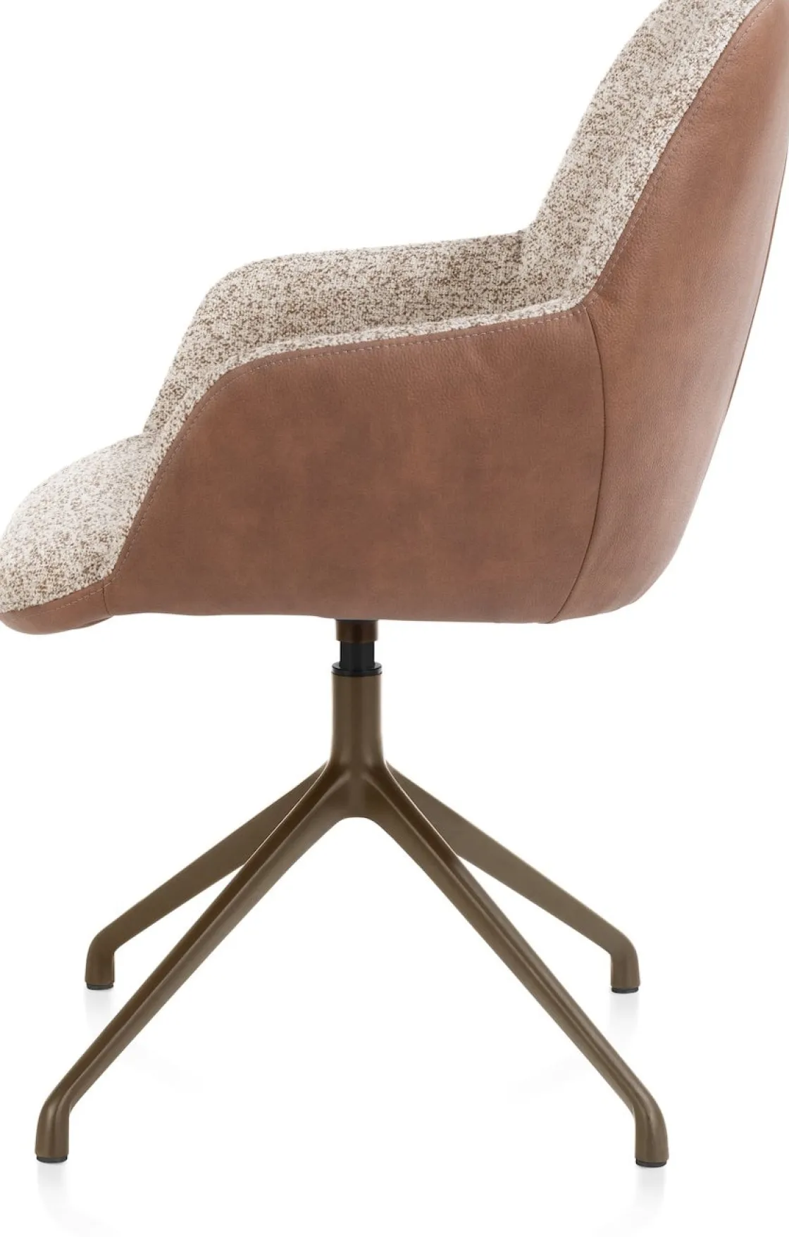 XOOON Mats, armstoel aluminium frame 4-poots - draaibaar steelbrown - Pala cognac + Luton koper^ Armstoelen