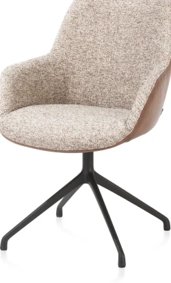XOOON Mats, armstoel aluminium frame 4-poots - draaibaar rough off black - combi Pala cognac + Luton koper^ Armstoelen