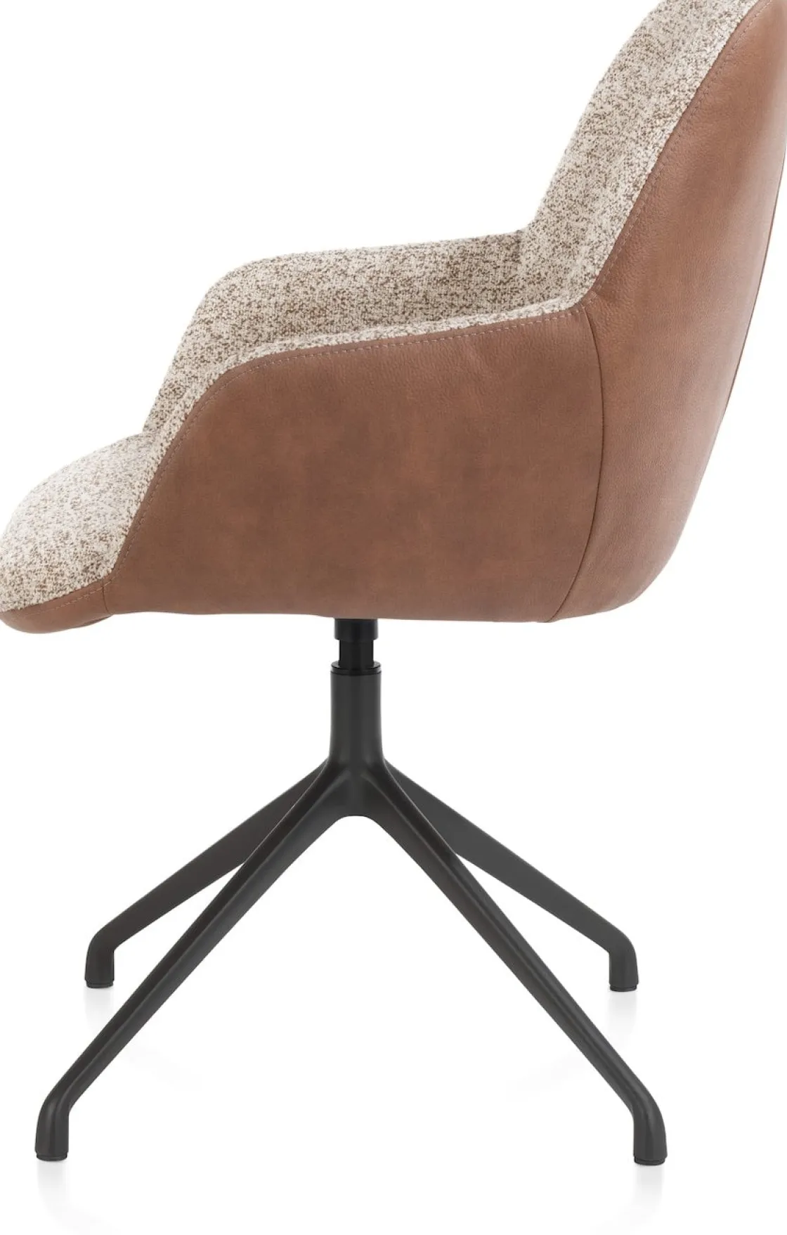 XOOON Mats, armstoel aluminium frame 4-poots - draaibaar rough off black - combi Pala cognac + Luton koper^ Armstoelen