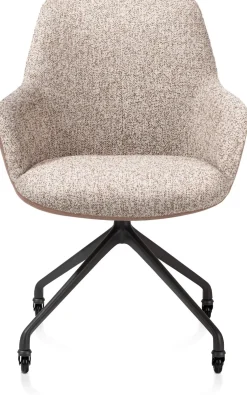 XOOON Mats, armstoel aluminium frame wielen rough off black - combi Pala cognac + Luton koper^ Armstoelen