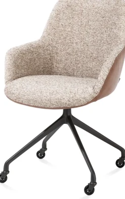 XOOON Mats, armstoel aluminium frame wielen rough off black - combi Pala cognac + Luton koper^ Armstoelen