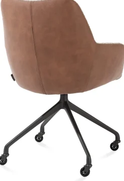 XOOON Mats, armstoel aluminium frame wielen rough off black - combi Pala cognac + Luton koper^ Armstoelen
