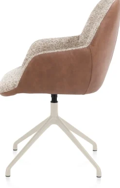 XOOON Mats, armstoel aluminium frame 4-poots - draaibaar creme - Pala cognac + Luton koper^ Armstoelen