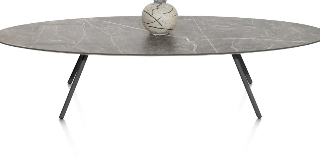 XOOON NIORA salontafel 150 x 50 cm - HPL marmer licht grijs - grafiet^ Salontafels|Tafelconfigurator