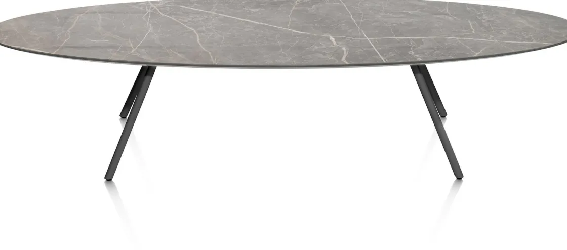 XOOON NIORA salontafel 150 x 50 cm - HPL marmer licht grijs - grafiet^ Salontafels|Tafelconfigurator