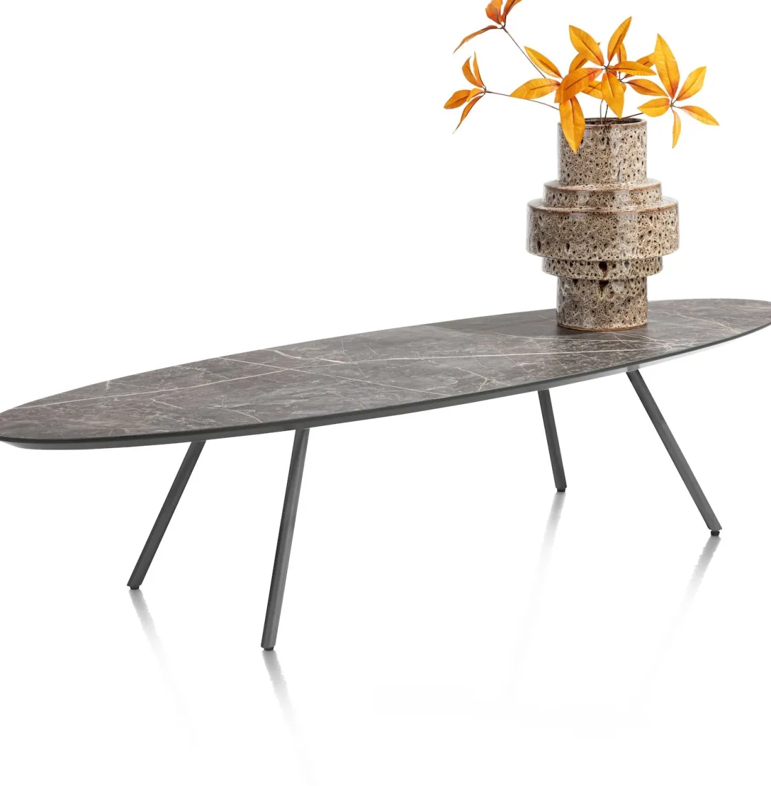 XOOON NIORA salontafel 150 x 50 cm - HPL marmer licht grijs - grafiet^ Salontafels|Tafelconfigurator