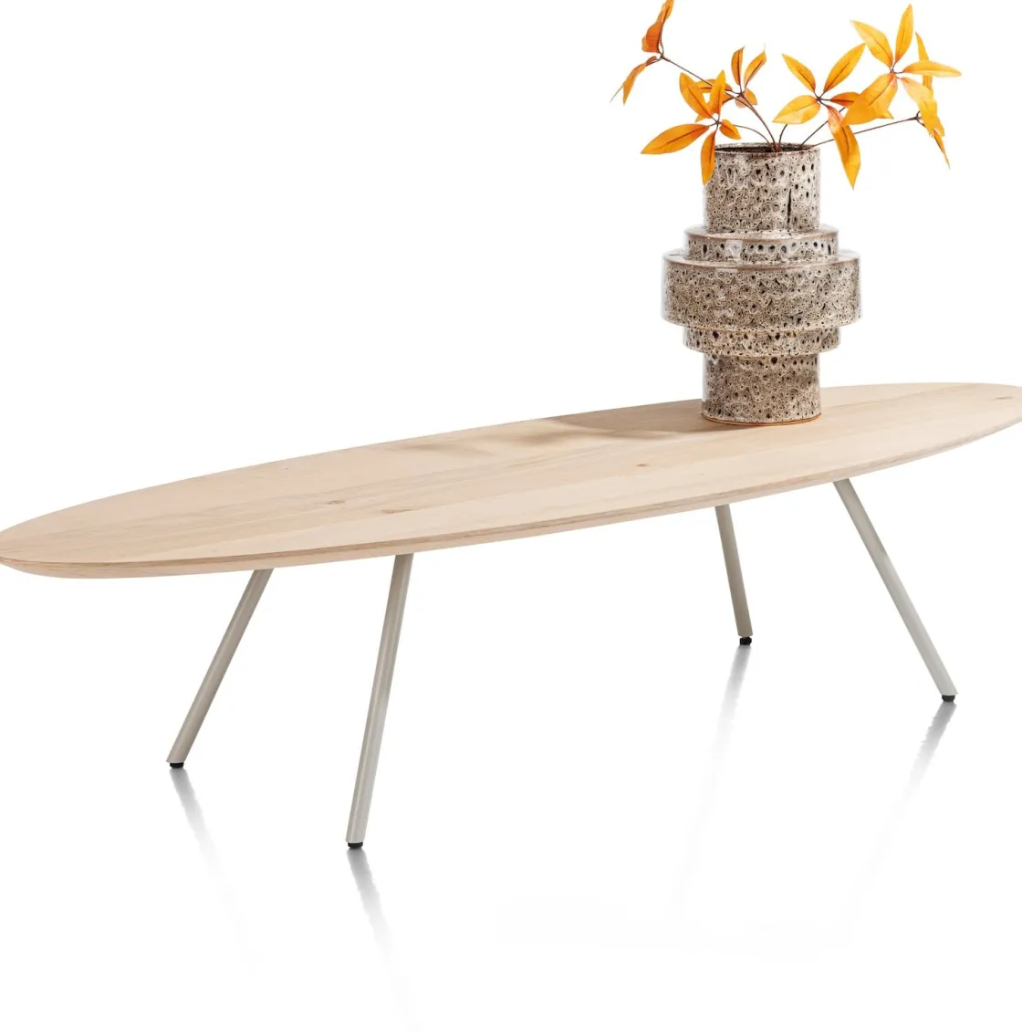 XOOON NIORA salontafel 150 x 50 cm - eiken fineer - zijdegrijs^ Salontafels|Tafelconfigurator