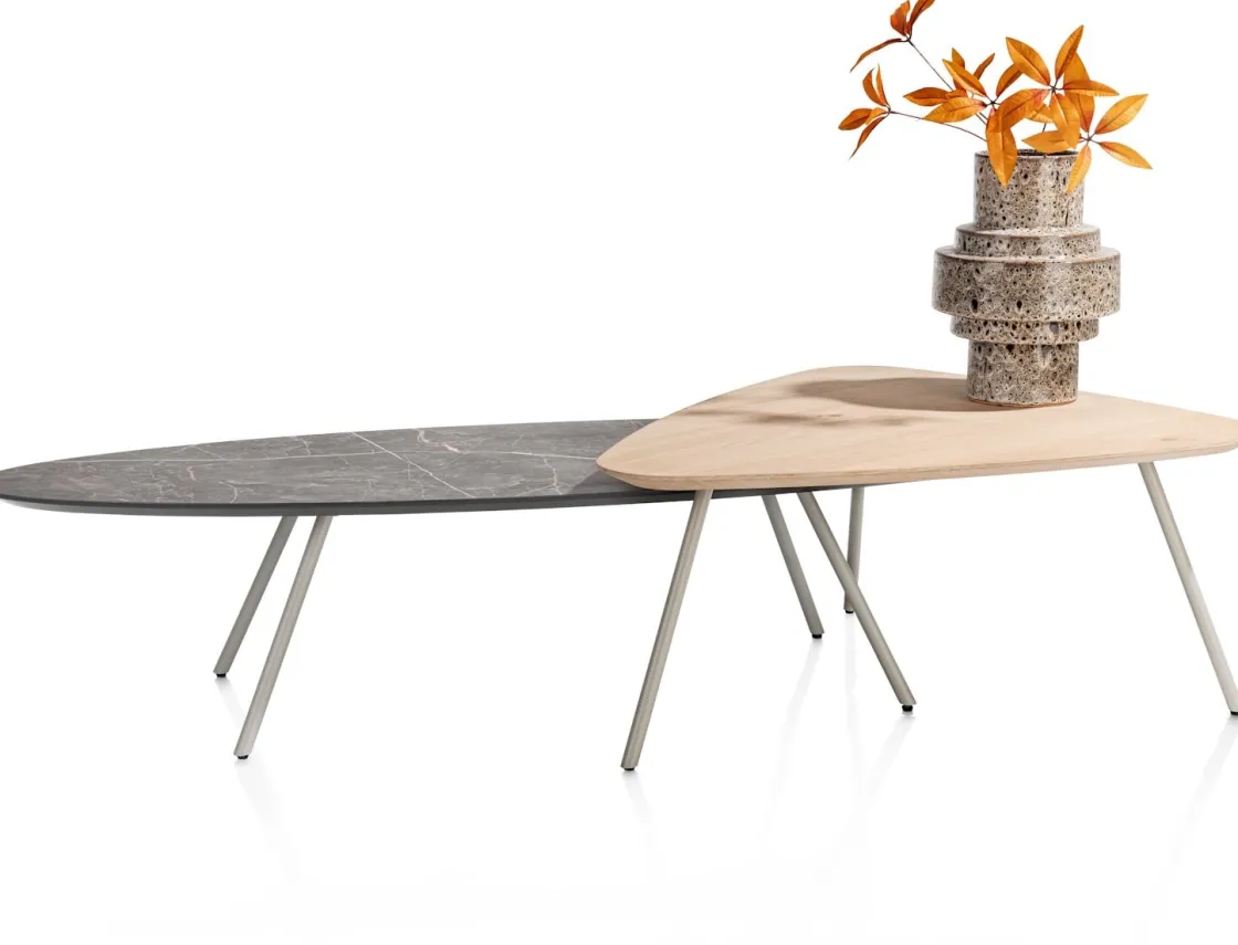 XOOON NIORA salontafel 150 x 50 cm - HPL marmer licht grijs^ Salontafels|Tafelconfigurator