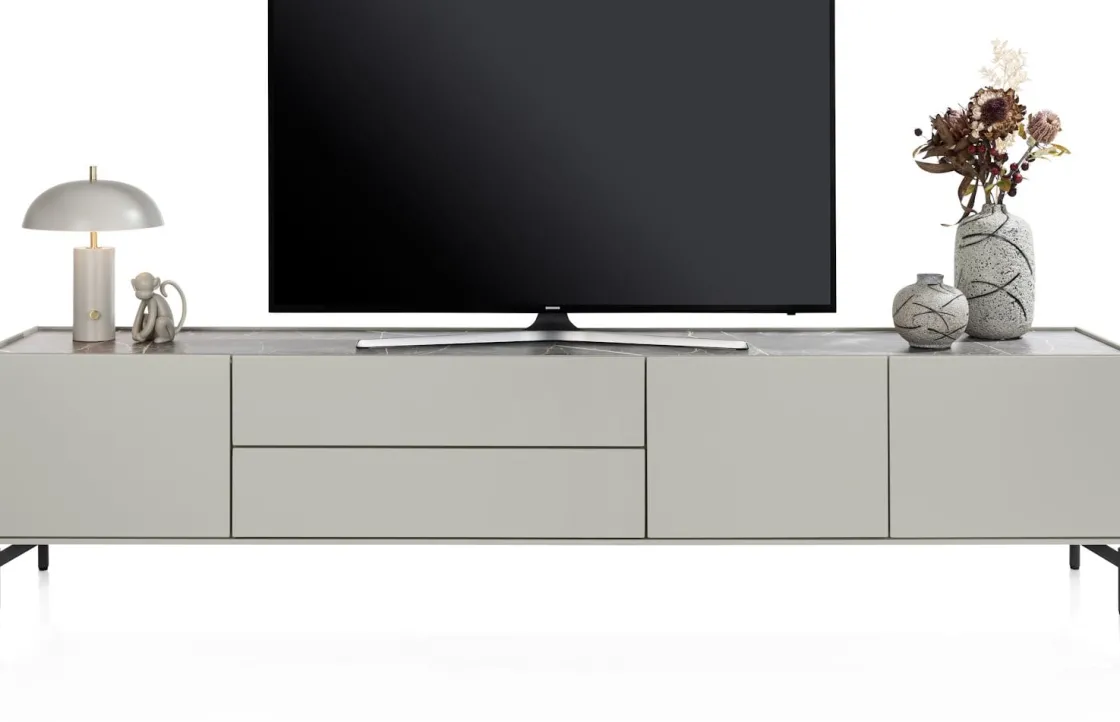 XOOON Noon, lowboard 240 cm - 3-deuren + 2-laden - bovenblad in HPL light grey^ Tv-Meubelen|Dressoirs
