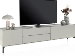 XOOON Noon, lowboard 240 cm - 3-deuren + 2-laden - bovenblad in HPL light grey^ Tv-Meubelen|Dressoirs