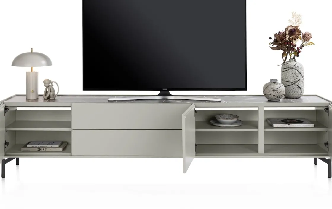 XOOON Noon, lowboard 240 cm - 3-deuren + 2-laden - bovenblad in HPL light grey^ Tv-Meubelen|Dressoirs
