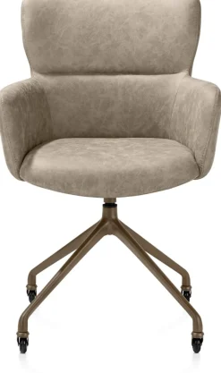 XOOON Sage, armstoel + wielen - alu frame in steelbrown - stof Oregon - beige^ Armstoelen