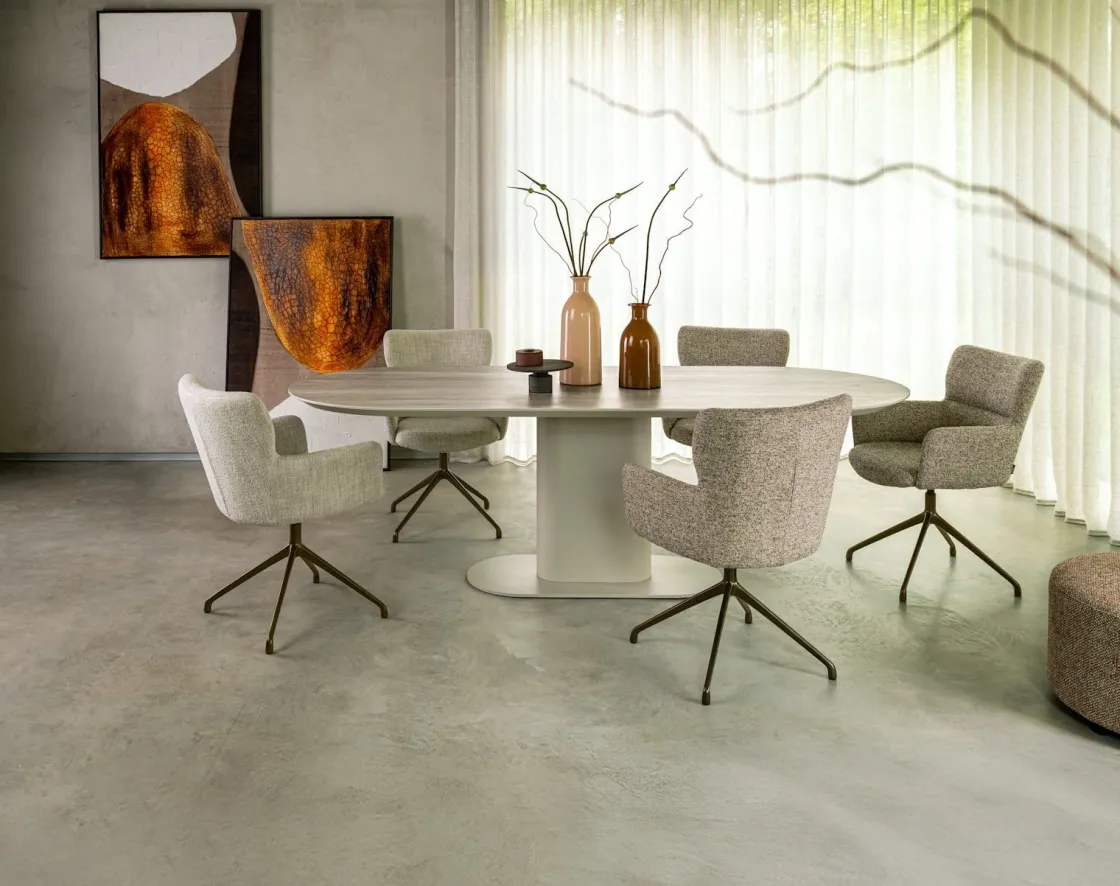 XOOON Sage, armstoel draaibaar - steelbrown - stof Luton - Creme^ Armstoelen