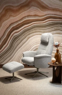 XOOON Tonale relax-fauteuil incl. poef in de kleur Kiezel -^ Stoffen Fauteuils|Draaifauteuils