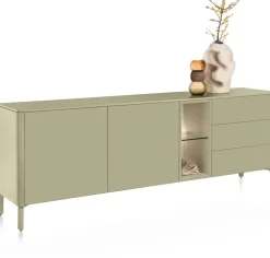 XOOON Trentino, Dressoir 210 cm. - 2-deuren + 3-laden + 2-niches - Olijf^ Dressoirs