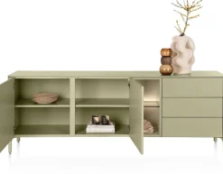 XOOON Trentino, Dressoir 210 cm. - 2-deuren + 3-laden + 2-niches - Olijf^ Dressoirs