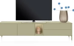 XOOON Trentino, Lowboard 240 cm. - 2-deuren + 2-laden + 1-niche - mdf gelakt - Olijf^ Dressoirs|Tv-Meubelen