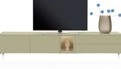 XOOON Trentino, Lowboard 270 cm. - 2-deuren + 2-laden + 1-niche - mdf gelakt - Olijf^ Dressoirs|Tv-Meubelen