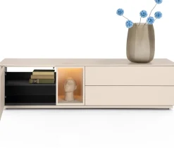 XOOON Trentino, Lowboard 180 cm. - 1-deur + 2-laden + 1-niche - mdf gelakt - Creme^ Tv-Meubelen|Dressoirs