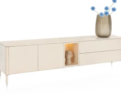 XOOON Trentino, Lowboard 210 cm. - 2-deuren + 2-laden + 1-niche - mdf gelakt - Creme^ Tv-Meubelen|Dressoirs