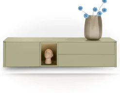 XOOON Trentino, Lowboard 180 cm. - 1-deur + 2-laden + 1-niche - mdf gelakt - Olijf^ Dressoirs|Tv-Meubelen