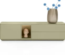XOOON Trentino, Lowboard 180 cm. - 1-deur + 2-laden + 1-niche - mdf gelakt - Olijf^ Dressoirs|Tv-Meubelen