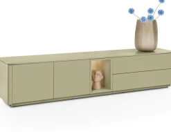 XOOON Trentino, Lowboard 210 cm. - 2-deuren + 2-laden + 1-niche - mdf gelakt - Olijf^ Dressoirs|Tv-Meubelen