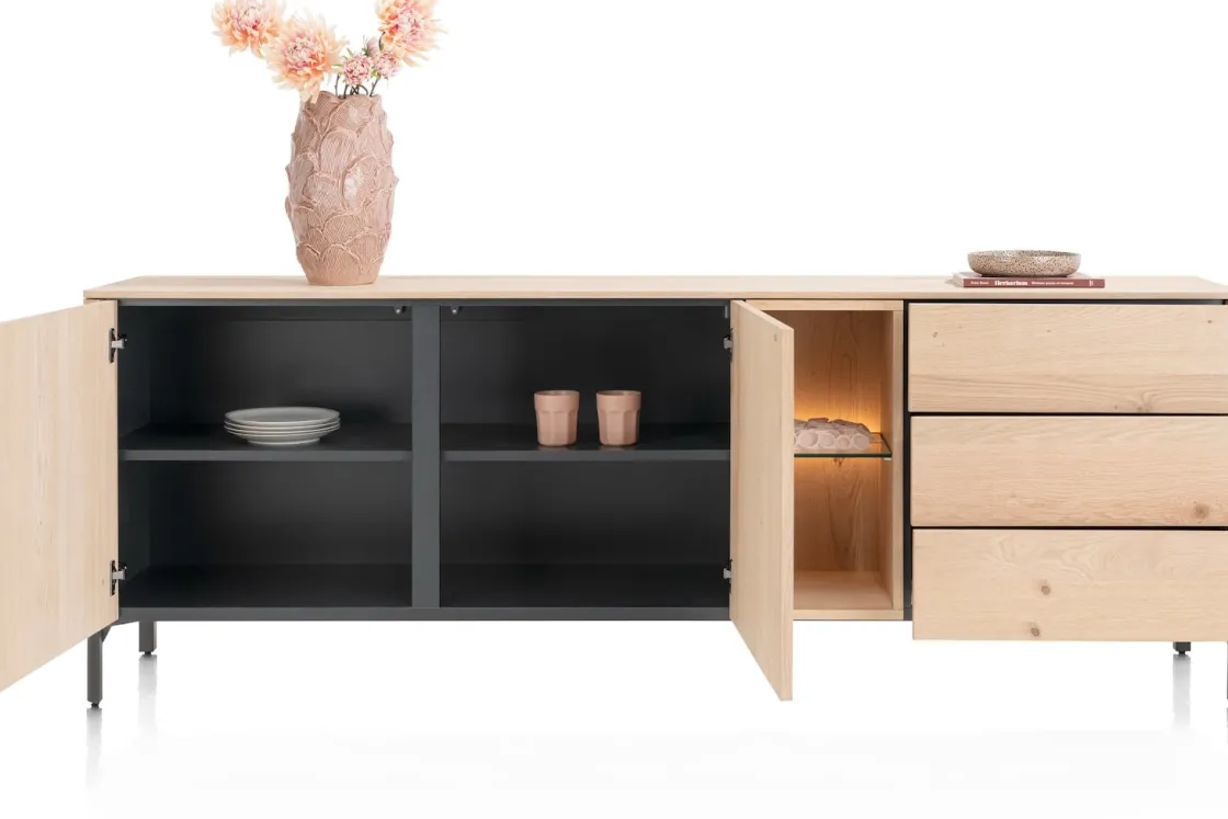 XOOON Trenton, Dressoir 210 cm. - 2-deuren + 3-laden + 2-niches - natural^ Dressoirs