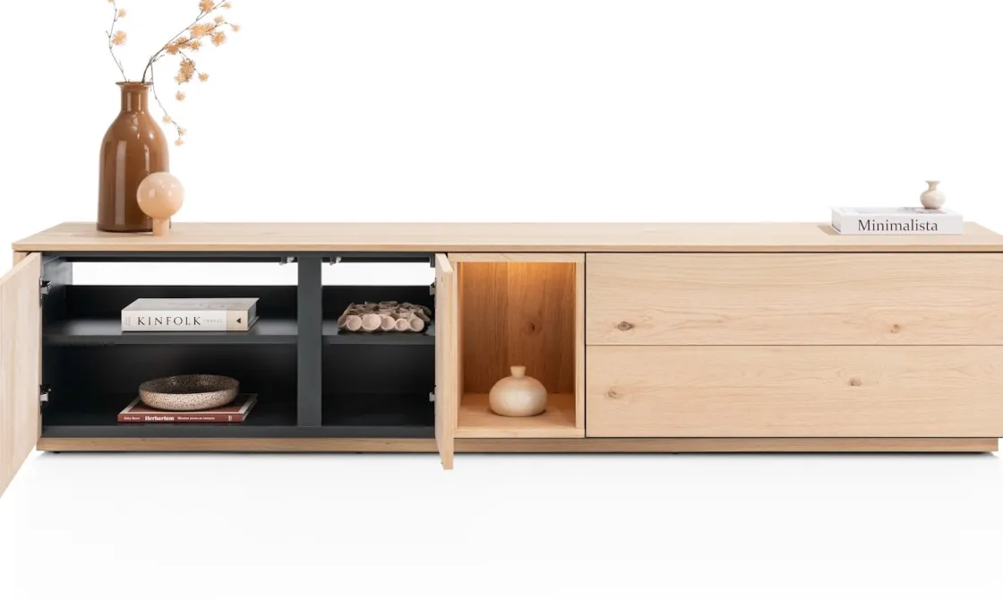 XOOON Trenton, lowboard 210 cm - 2-deuren + 2-laden + 1-niche - natural^ Dressoirs|Tv-Meubelen