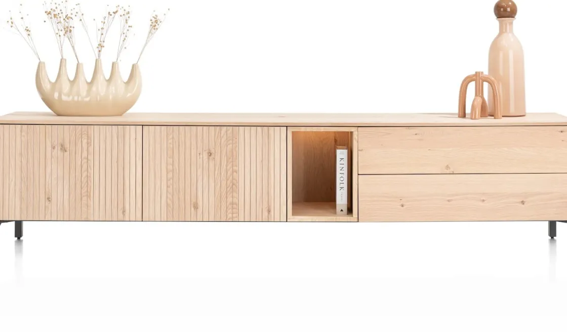XOOON Trenton, lowboard 240 cm - 2-deuren + 2-laden + 1-niche - natural^ Dressoirs|Tv-Meubelen