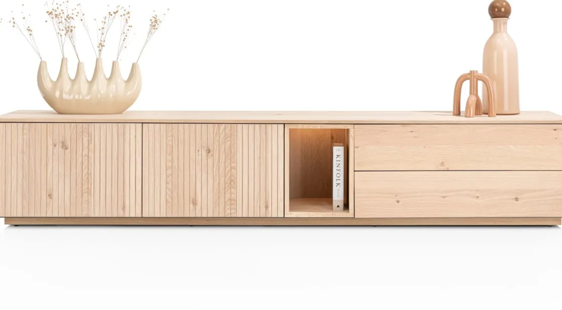 XOOON Trenton, lowboard 240 cm - 2-deuren + 2-laden + 1-niche - natural^ Dressoirs|Tv-Meubelen